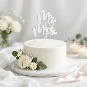 Elegant Wedding Cake Topper Mr & Mrs | Minimalist White Cake Decoration