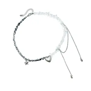 Stylish Heart Tassels Pendant Necklace Beaded Clavicle Chain for Trendsetters