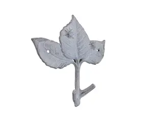 Handcrafted Model Ships K-9916-w 5.5 x 1.5 x 4 in. Whitewashed Cast Iron Birch Tree Leaves Decorative Metal Tree Branch Hooks, Heavy