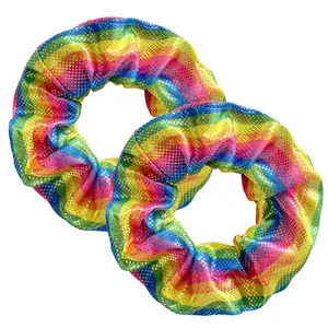 2 count Scrunchies Rainbow Hair Scrunchies, Elastic Hair Bands Scrunchy, Colorful Hair Ties Ropes for Women Girls Gymnastics Birthday Party Favors