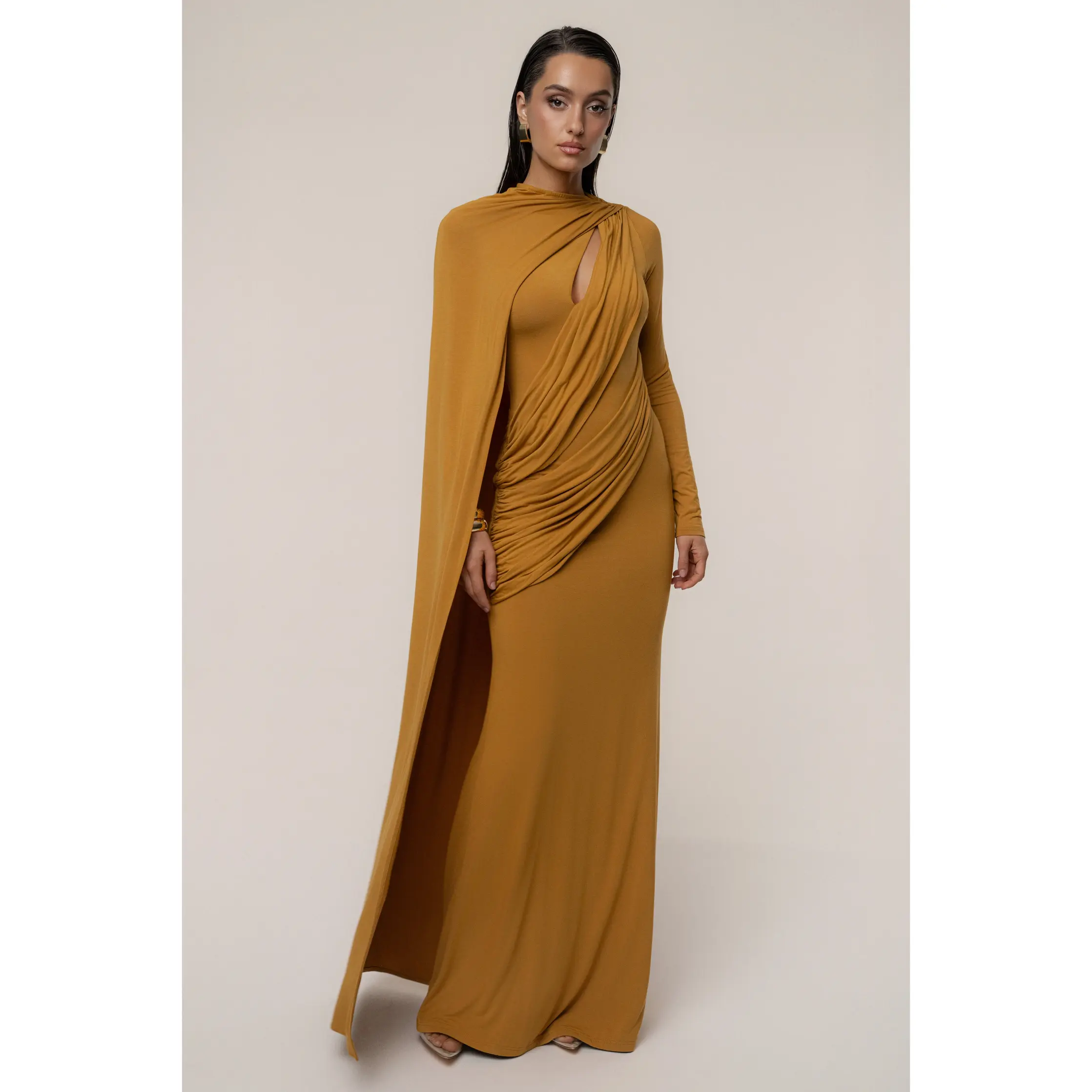 draped gold dress Gold Metal Athletic Shrug