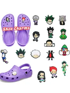 15-Piece HUNTER×HUNTER Anime Cartoon Shoe Charms, Cute Wooden Sandals Decoration, Trendy PVC Shoe Accessories, Great Christmas Gift