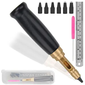 Japanese Screw Punch, Wood Handle Belt Hole Puncher, Adjustable Leather Hole Punch Tool for Belts, Watch Band, Handbags with 6 Tip Sizes 4/3.5/3/2.5/2/1.5mm Screws