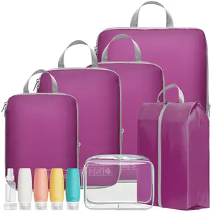 Travel Organizer Set - 7-Piece Compression Packing Cubes w/Shoe Bag & Toiletry Bag | Save 50% Luggage Space | TSA-Friendly | Water-Resistant | Perfect for Backpackers & Cruise Essentials