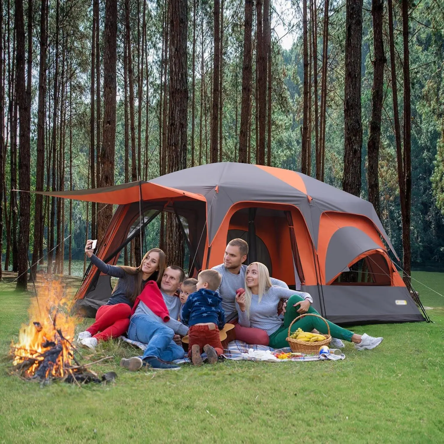Extra Large Family Camping Tent – Waterproof Tall Cabin Tent with 3 Doors, Mesh Windows & Divided Room