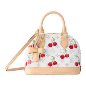 Louis Vuitton x Takashi Murakami Alma BB Cherry Print Coated Canvas Clutch Bag - 2-Tone, 2000s, Archival, Cartoonish, Culturally-Inspired 2-Tone Women's Handbags (White & Beige), 2000S Women's Handbags
