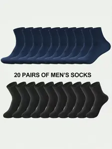 Men's Solid Crew Socks, Casual Soft Breathable Socks for Daily Wear, Multi-pack Mid Calf Socks for Men, Menswear