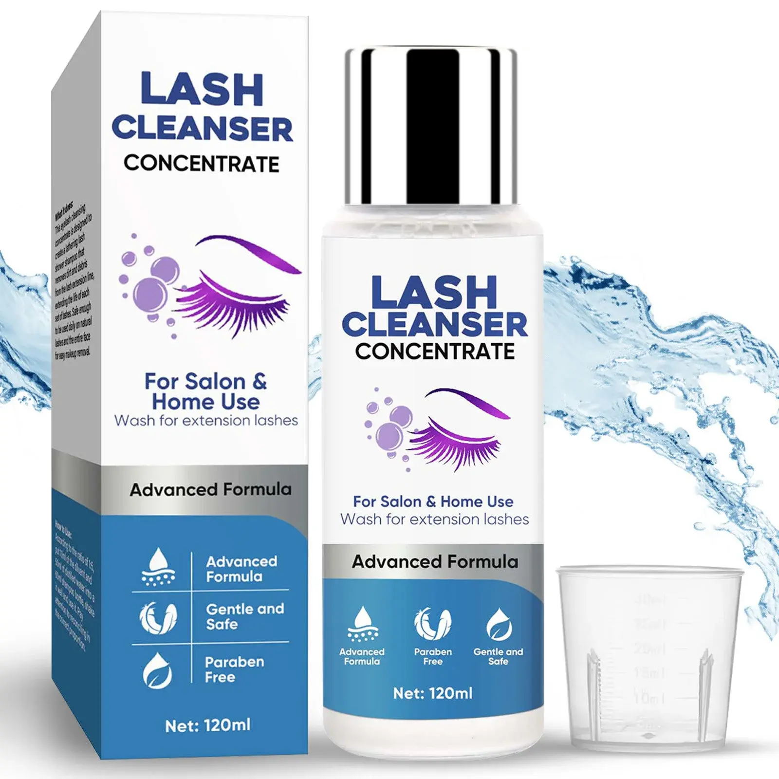 Salon-Grade Lash Cleanser Concentrate - Advanced, Non-Toxic 120ml Liquid, Gentle Eyelash Extension Shampoo & Makeup Remover, Mix Dilute for 12+ Bottles, Multiple Uses for Salon & Home Daily Use, Boosts Longevity, At-Home Users, Cleansing