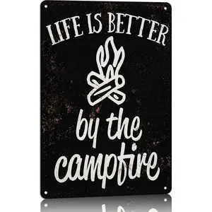 8x12 Inch Aluminium Metal Sign, Funny "Life Is Better By The Campfire" Camping Outdoor Home Decor Plaque