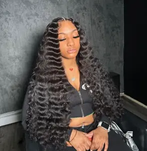 Bling Hair Natural Color 13x6 Deep Wave Lace Frontal Wig Water Wave Human Hair Wigs For Women 180Density Transparent Lace 13x4 Deep Wave Wig Brazilian Pre Plucked Hair Wig
