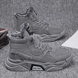 Men's Snow Boots - Solid Color, Winter Footwear, Lace-Up Design, Plain Pattern, Comfortable Fit