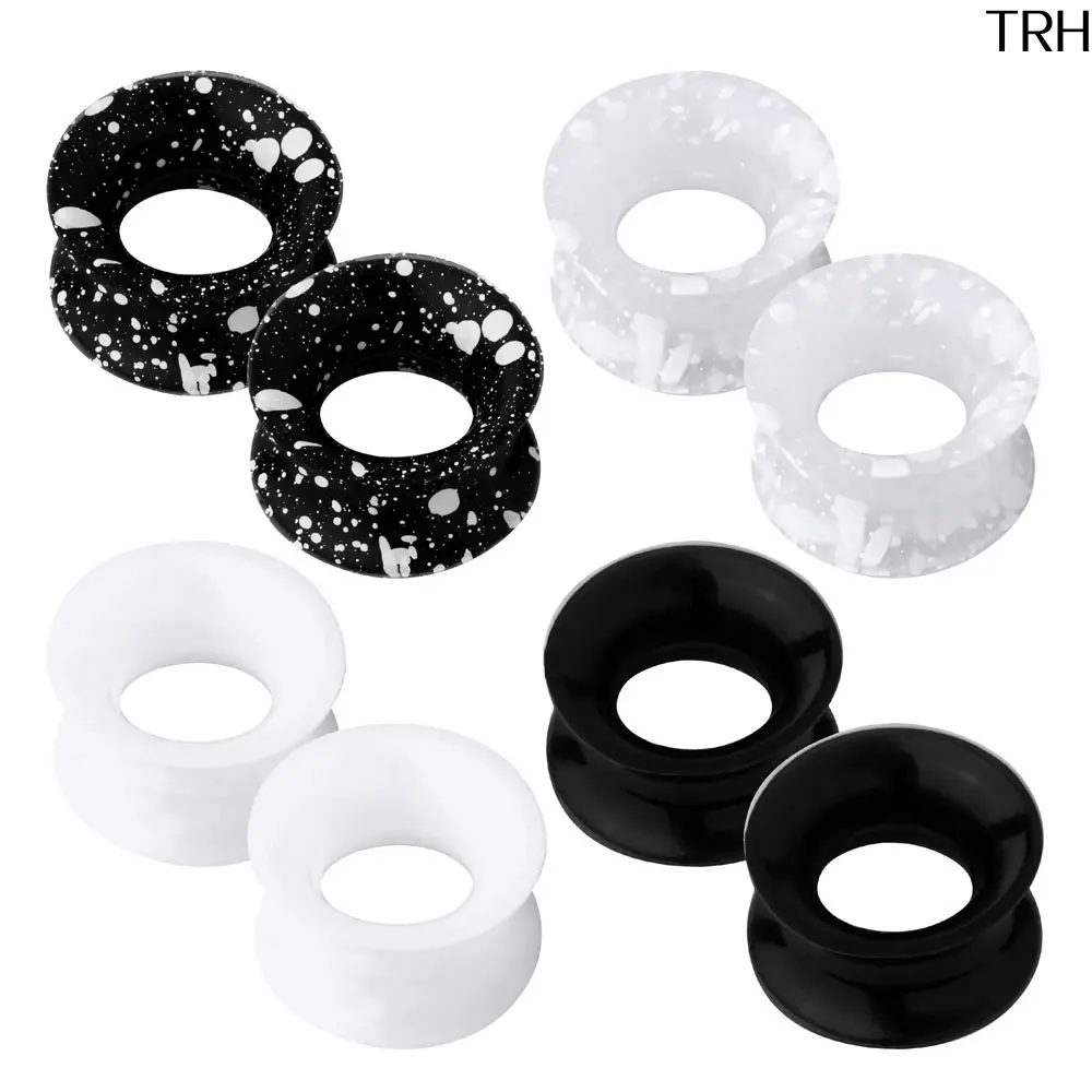 8PCSSilicone Double Flared Ear Tunnels Plugs, Flexible Ear Gauges Stretchers Expander, Speckled Solid Ear Piercing Jewelry for Men Women