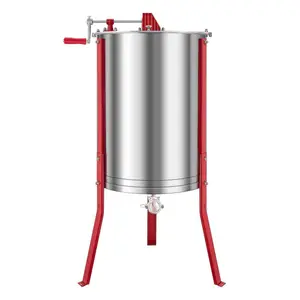 Honey Extractor, 6 Frame Manual Honey Spinner with Transparent Lid, Stainless Steel Honeycomb Drum Spinner with Height Adjustable Stand, Honeycomb Extraction Centrifuge Equipment for Beekeeping