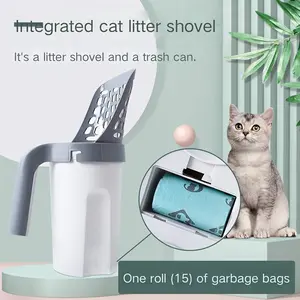 Cat Litter Scoop Set with Trash Bag, Detachable Cat Litter Scoop with Waste Container, Replaceable Poop Bags, Scoop Handle with Bag Holder