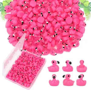 120 Pcs Pink Mini Resin Flamingos Ducks for Crafts Tiny Animals Figures to Hide Cute Miniature Plastic Flamingos for Garden Dollhouse Micro Landscape Aquarium Party Decorations