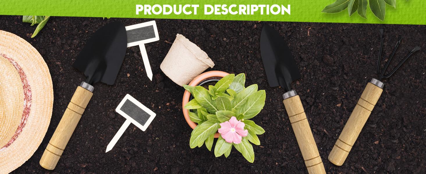 3 Pcs Mini Gardening Tools – Mini Garden Tools Set with 2 Small Shovels (Narrow and Wide) & Hand Rake, Rustproof Metal Build, Ergonomic Wooden Handles – Potting & Transplanting Kit for Indoor Plants