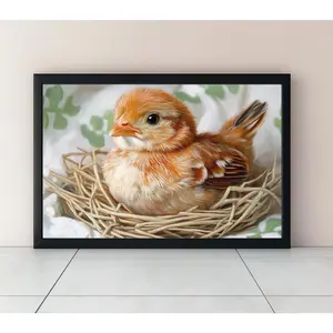 Dopamine Decor Canvas poster-Cute Little Chicken Sitting On Nest Oil Painting Wall Art Print On Canvas-Wall art Room Gifts Colorful Ornaments Decoration Artistic