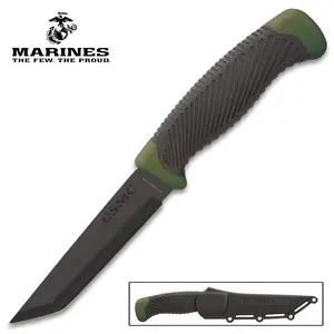 "USMC Tactical Tanto Knife   4"" Blade   8 1/2"" Overall Length   TPU Handle   ABS Sheath Included"