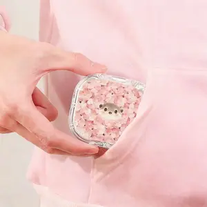 Pink Floral Otter Print Retainer Box Anti Lost Portable Denture Storage Box Outdoor Carry Orthodontic Retainer Case Drop Resistant Scratch Proof Invisible Aligner Box