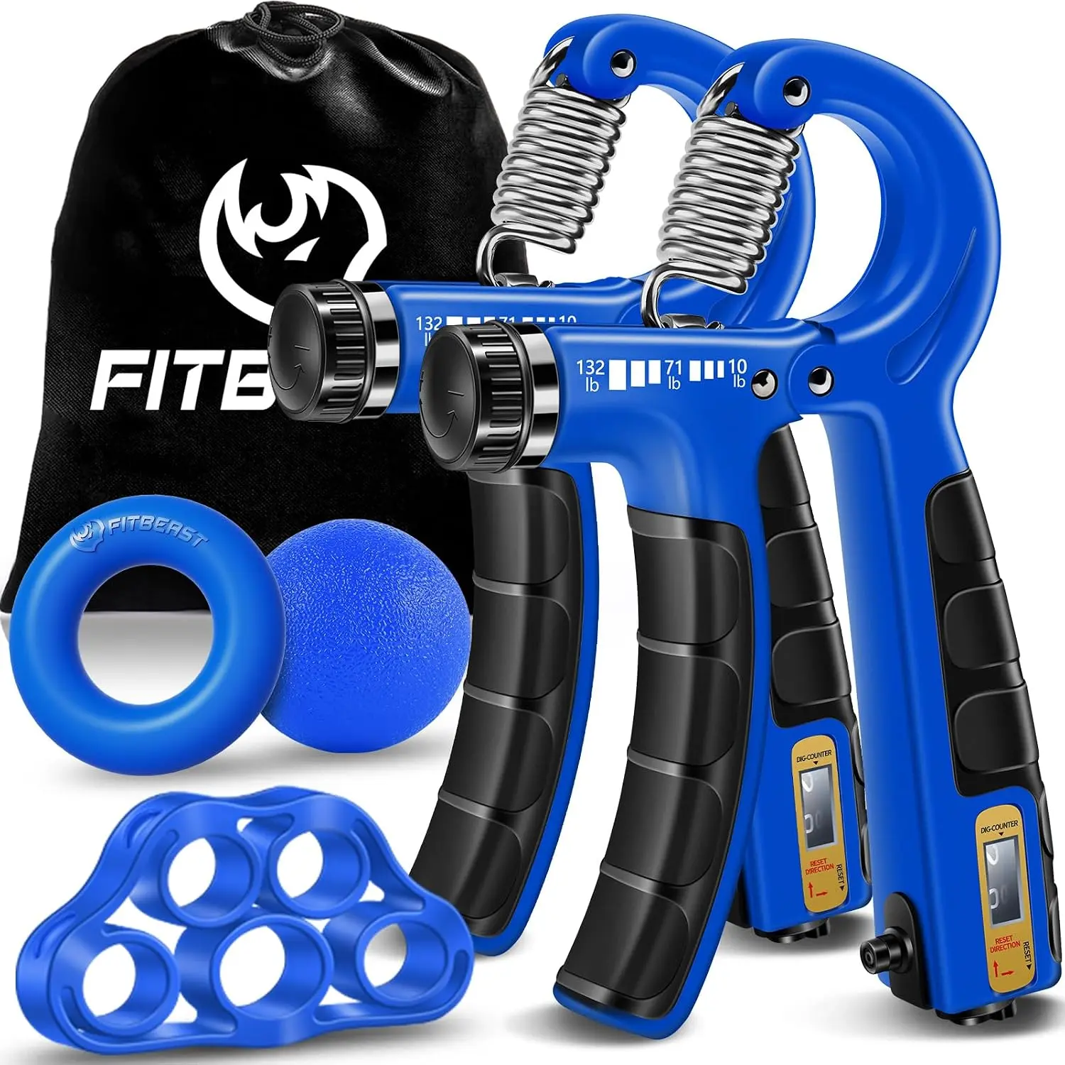 Package Hand Grip Strengthener Workout Kit (5 Pack), 2 Forearm Grip Adjustable Resistance Hand Gripper, Finger Stretcher, Grip Ring & Stress Relief Grip Ball for Athletes