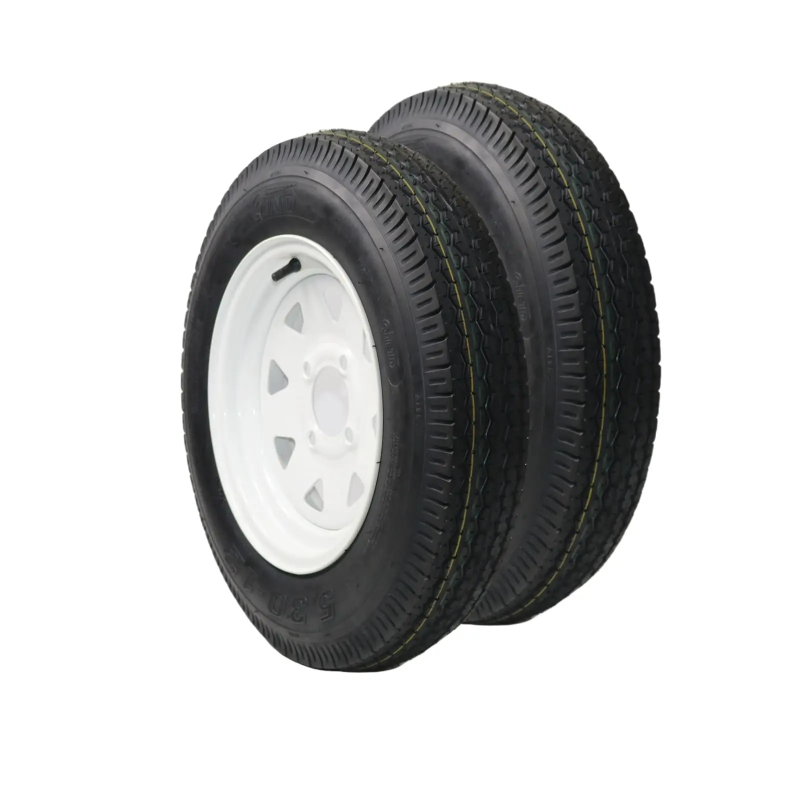 2-Pack Heavy Duty Trailer Tire & Wheel Assemblies, 12" Rim, Fits 5.30-12 & 4.80-12 Sizes, 6PR Load Range C, 4 Lug on 4" Bolt Pattern, All-Weather for Utility, Boat & Camper Trailers