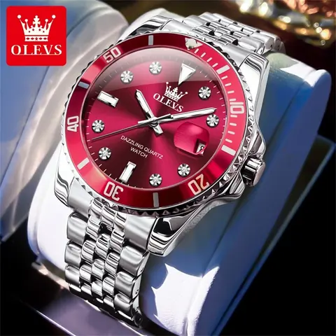 OLEVS Men's Analog Quartz Watch - High Quality Luxury Fashion Waterproof Wristwatch, 38 mm Polished Gold Stainless Steel, Luminous, Date Function, 30M - 50M Water Resistance, Birthday Gift, Model 9809