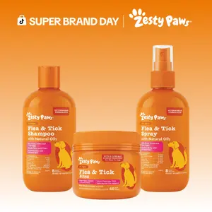 Zesty Paws Flea & Tick Kit for Dogs - Shampoo, Spray, and Bites with Natural Oils for Flea and Tick Control
