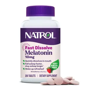 Natrol Fast Dissolve Melatonin 10 mg, Melatonin Supplements for Restful Sleep, Sleep Support for Adults, 200 Strawberry-Flavored Tablets, Up to a 200 Day Supply