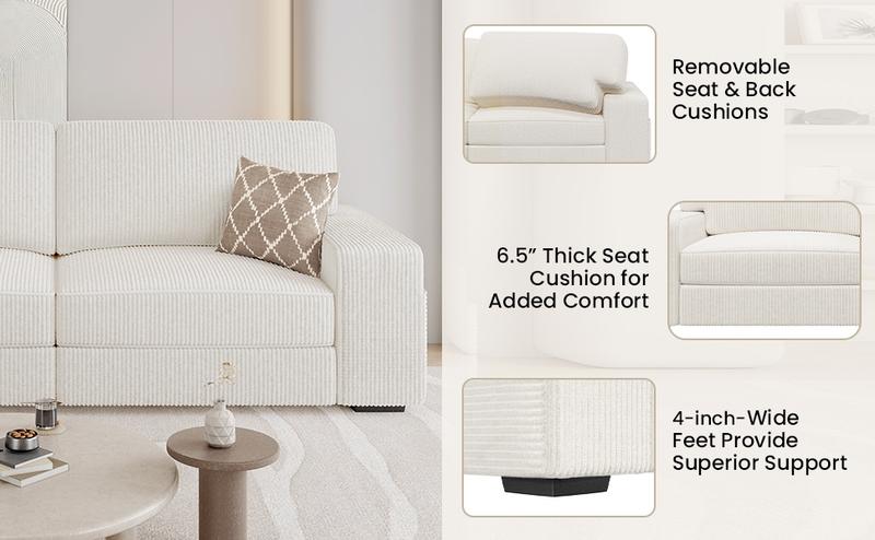 【2 Packages Delivery】Yaheetech Modern Corduroy Fabric Sofa Couch with Side Storage Pockets, USB Charging Ports, 83.5″ W 2-seater Upholstered Couch