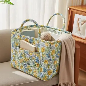 Floral Storage Bag with Handle, Foldable Washable Reusable Organizer Basket, Collapsible Storage Baskets, Ideal for Cosmetics, Books, Toys, Home Organization Essentials