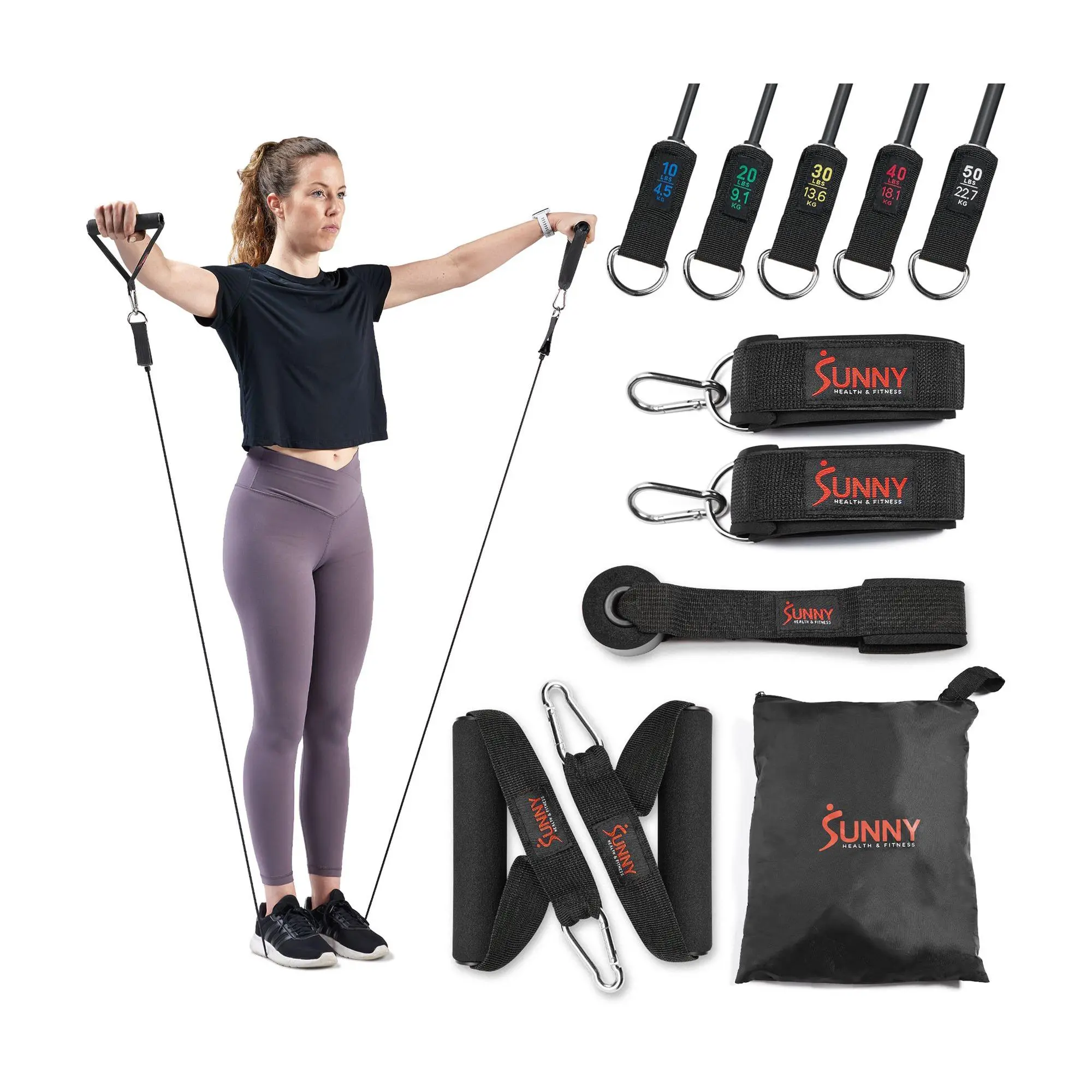 Sunny Health Fitness Resistance Elastic Tube Set