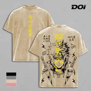 Minato Namikaze NRT Fourth Hokage Vintage Washed T-Shirt | Yellow Flash Anime Graphic Tee | Hidden Leaf Streetwear Oversized Shirt