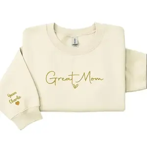 Custom Great Mama Embroidered Sweatshirt with Kids Names – Meaningful Gift for Grandma Mother's Day Birthday Personalized, Girly Soft Girl Sweatshirt
