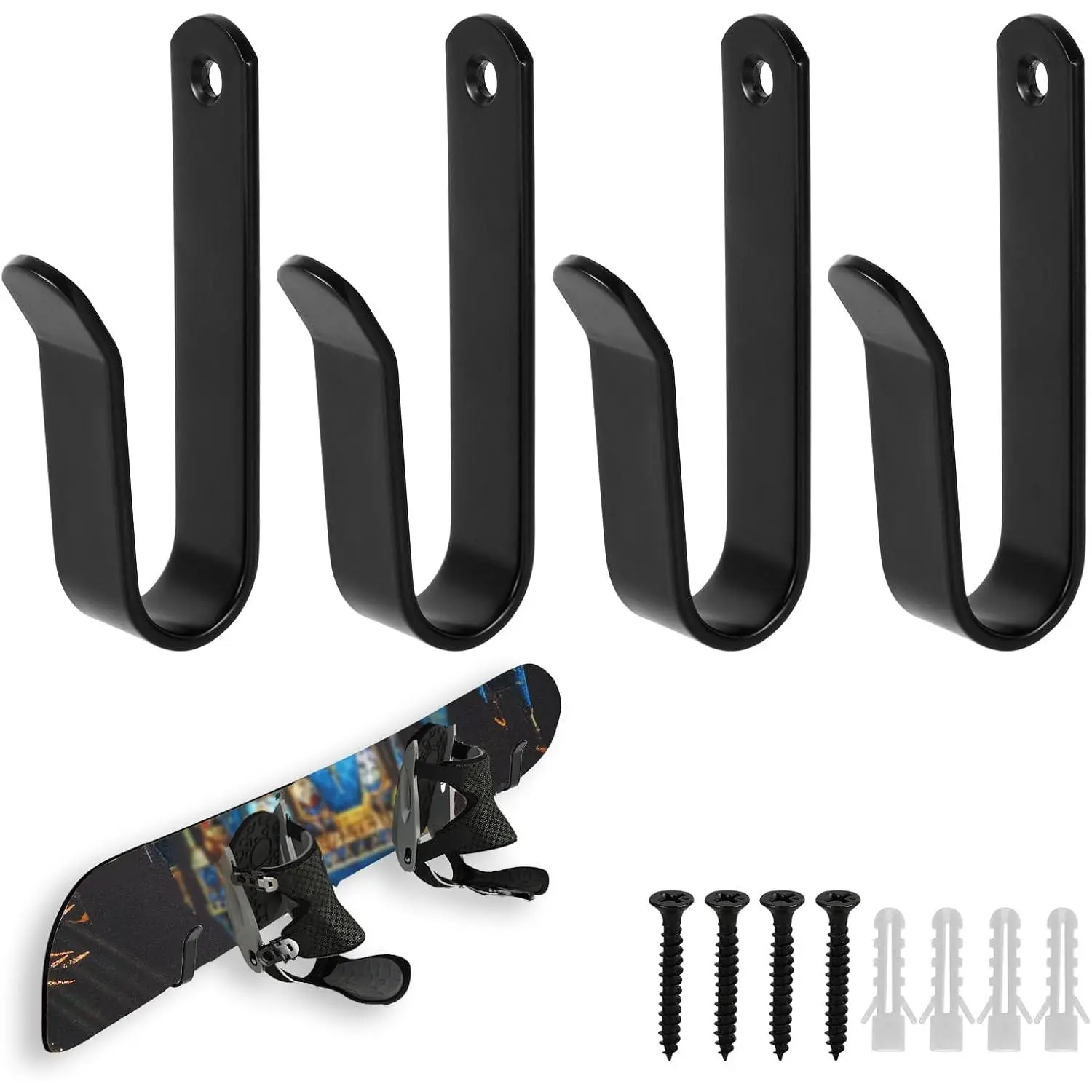 Horizontal Snowboard Wall Mount - Easy & Quick to Install, High Hardness, Lightweight & Simple, Not Easy to Deform Indoor Ski Storage Rack for Room, Garage (Black), Easy And Quick To Install, Lightweight And Simple