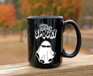 Halloween Black Mug Halloween Gift Spooky Ghost Black Mug Stay Spooky Coffee Mug Cute Ghost Gift Mug Spooky Season Gift idea Halloween Mug