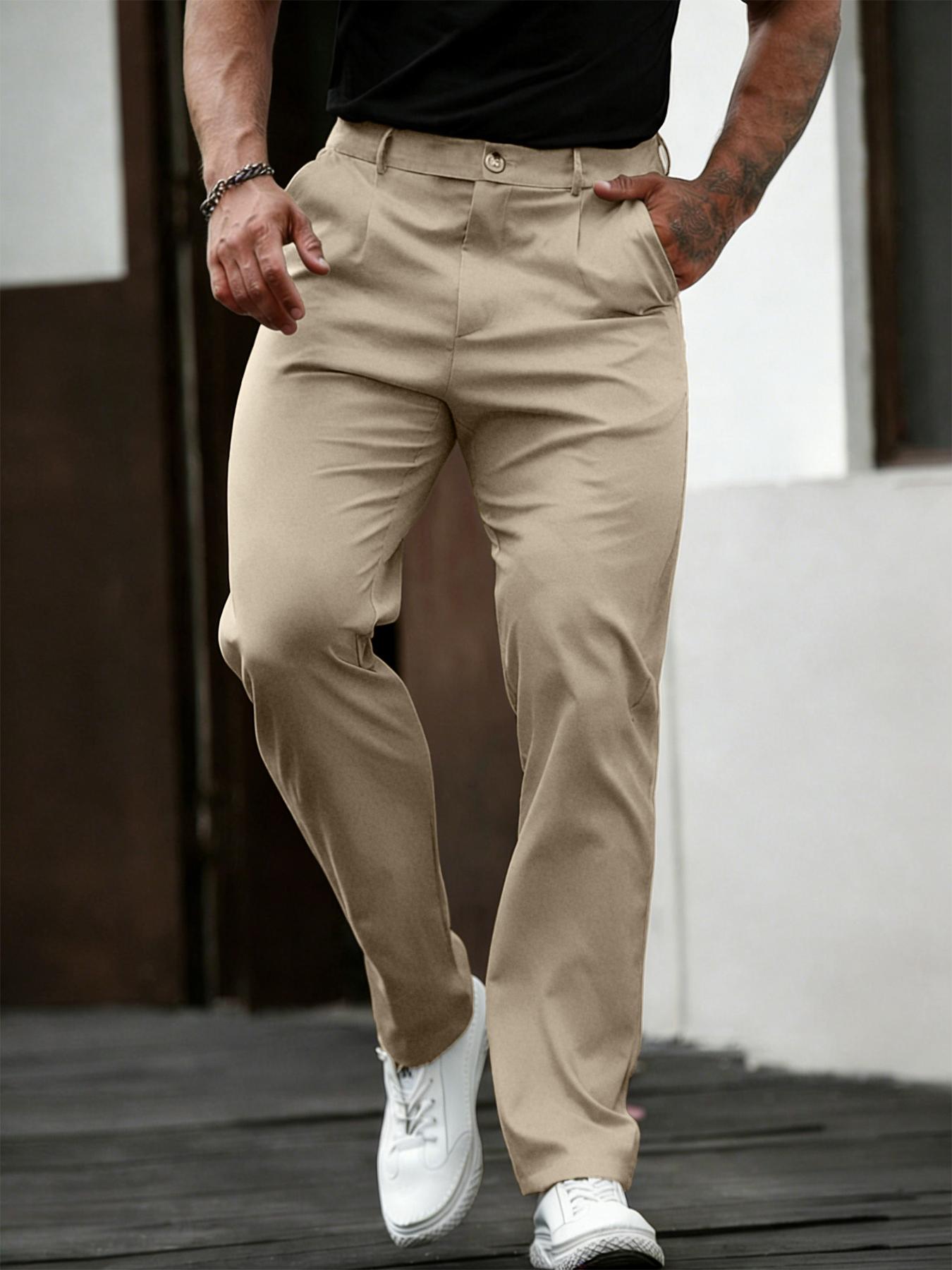 Men’s 3-pack business casual dress pants—classic straight-leg trousers, trendy Instagram item, classic pleated pants, perfect for all seasons, versatile fashion style, suit trousers.