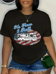 100% Cotton Unisex This is How I Roll RV Camping Camper Motorhome Flag T Shirt T-Shirt