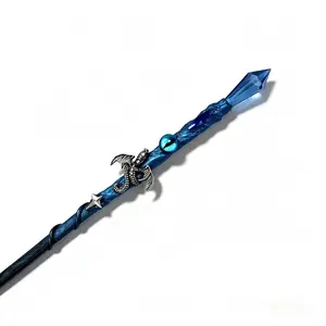 SaintMagic Azure Dragon Star Wand, Wizard Academy Style Handmade Fantasy Wand for Adult Collectors, Cosplay Prop, Blue Gem Dragon Wand Gift with Box