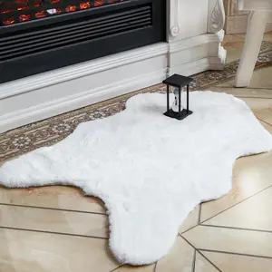 Faux Fur Rug 2'x3', Soft & Non-Slip Small Rugs for Bedroom, Living Room, Nursery, No Shedding Machine Washable Rug, White, 2x3 Ft