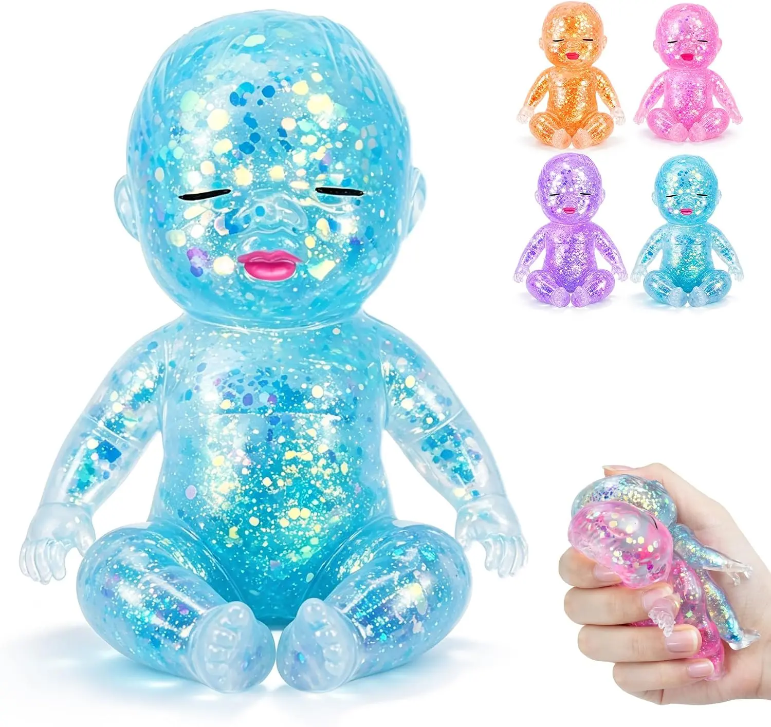 Glitter Doll Squishy Stress Ball - Soft Cute Sensory Fidget Toy, Portable Desk Decor, Relaxing Gift for Adults