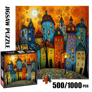 1pc 1000 piece adult puzzle 58x58cm Colorful Fantasy Cityscape with Spiral - Roofed Buildings and Lanterns 500 pieces paper jigsaw puzzle suitable for DIY creative games for adults and families, bir