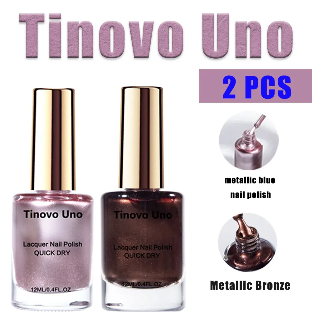 Tinovo Uno 2-Piece Manicure Nail Polish Set - 12ml Bottles (Total 24ml), Metallic Copper & Rose Gold, Keratin Repair, Grape-Scented, Alcohol-Free, Quick Dry Chrome Finish, Adult Cosmetic Tu-Np-005-4