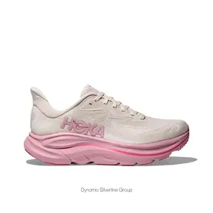 Cream White Breathable Mesh Low-Top Running Shoes with Pink Thick Cushioned Midsole and Anti-Slip Rubber Outsole