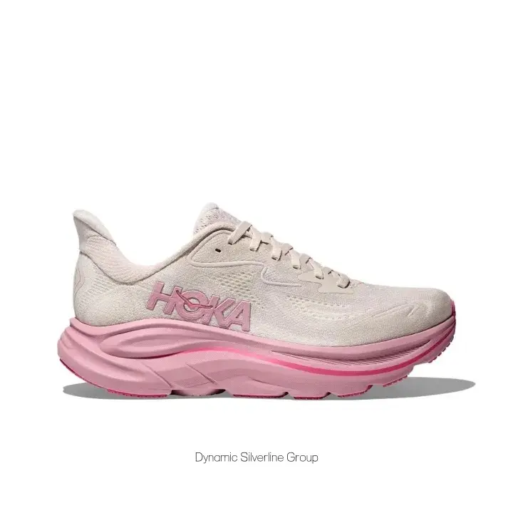 Cream White Breathable Mesh Low-Top Running Shoes with Pink Thick Cushioned Midsole and Anti-Slip Rubber Outsole