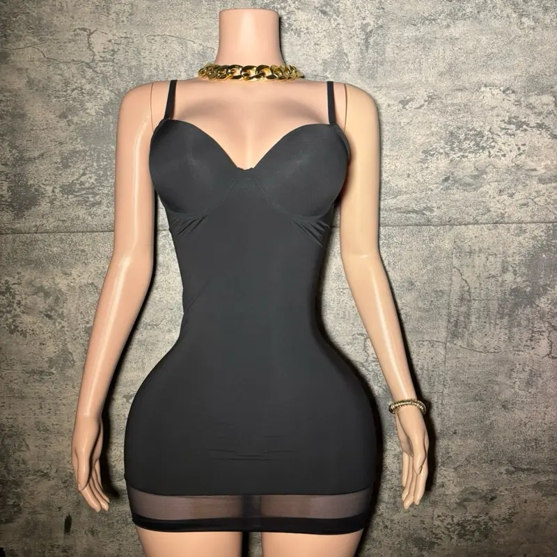 Nala Shapewear Dress - Black Spaghetti Strap Mini Dress for Apparel Use Womenswear Chic
