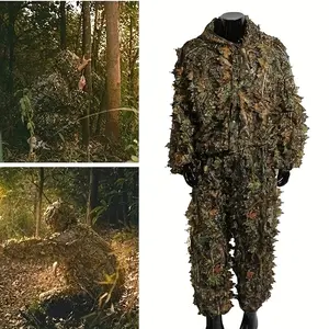 Outdoor Ghillie Suit Camouflage Clothes Jungle Leaves Clothing Pants Hooded Jacket Hunting Suit