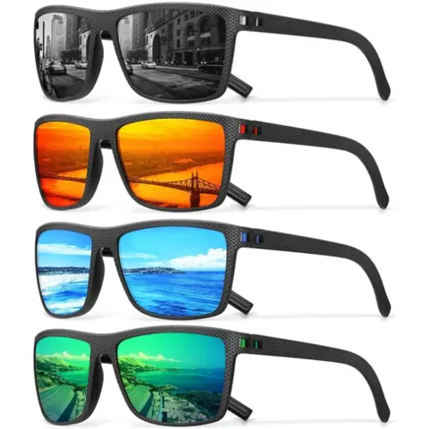 4pcs Set of Fashionable Polarized Glasses for Men and Women - Classic Square Glasses, Durable PC Frame+Lens, Suitable for Daily Leisure, Available in Multiple Colors, Retro Sunshade with Elastic Glasses - Suitable for Sports