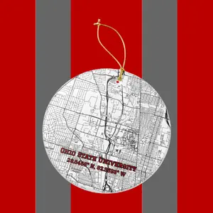 Ohio State University Ornament Ceramic Map Keepsake with Campus Coordinates & Buckeye Pride