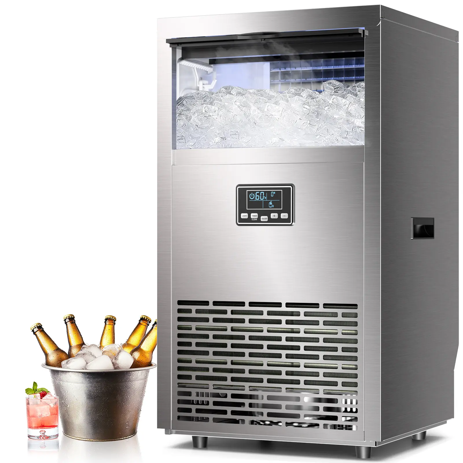 Kismile Compact Fast Ice Commercial Under Counter Freestanding Industrial Ice Cube Maker, 150Lbs/24H, Adjustable Thickness, Touch Screen, Self-Cleaning for Restaurant, Home