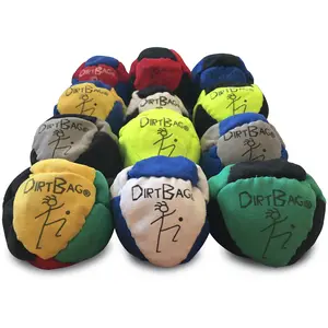 DirtBag Classic Footbag - Blue & Black Suede Hacky Sack - Slow Speed Control for Beginners & Freestyle - Embroidered Design